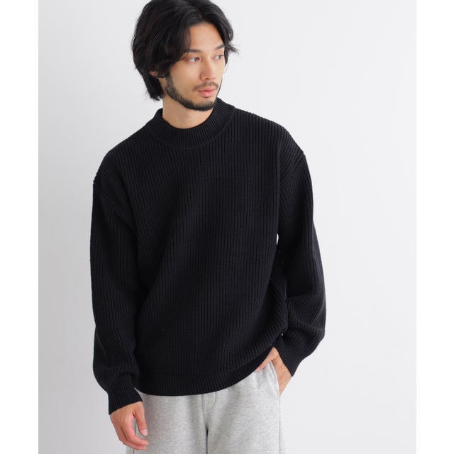 コットンMIXバルキーモックネックニット （ブラック）