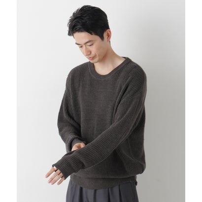 ナノ・ユニバース NANO universe ワイドフィット畔編クルーネックニット ◇ （ブラック）｜詳細画像