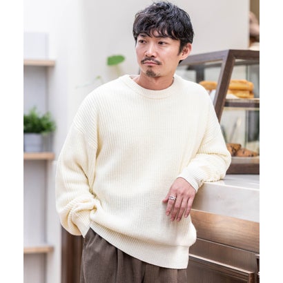 ナノ・ユニバース NANO universe ワイドフィット畔編クルーネックニット ◇ （ブルー）｜詳細画像