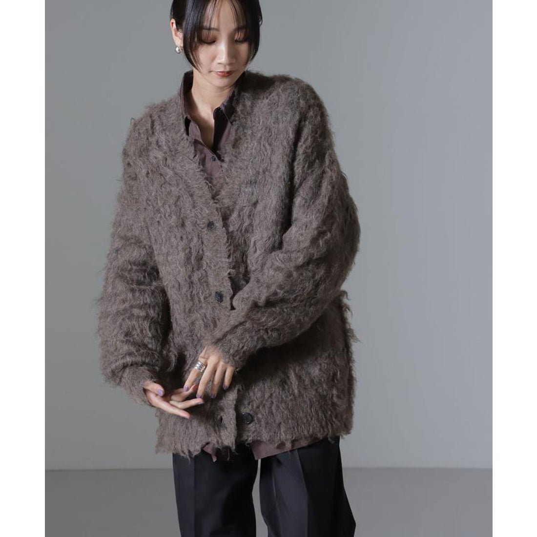 ナノ・ユニバース NANO universe ロングシャギーニットカーディガン 