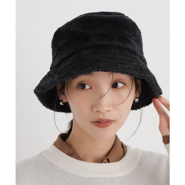 Healthknit/別注フラッグHマーク刺繍ボアハット （ブラック）