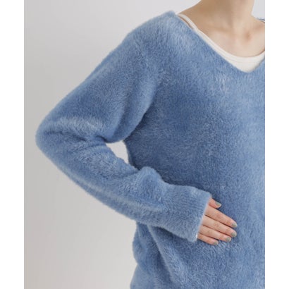 ミニフェザーヤーンニットVネックトップス （ベージュ）｜詳細画像