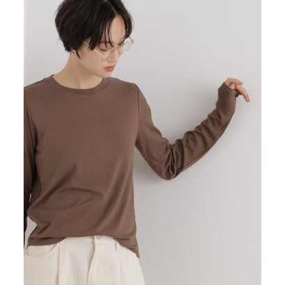 吸湿発熱クルーネックラウンドヘムロングスリーブTシャツ （モカ3）｜詳細画像