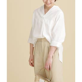 LB.04/バックボタンスキッパーシャツ 七分袖 ホワイト