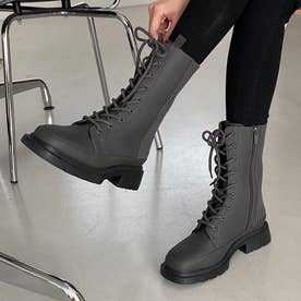Back-Knit Lace-Up Ankle Boots （CHARCOAL）
