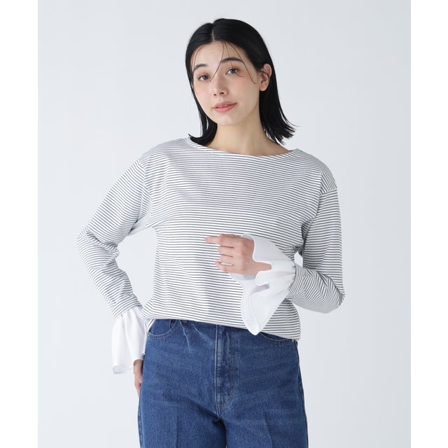 〈NAVY NAVY〉ベルスリーブの袖が取り外せるロンT （ボーダー2）