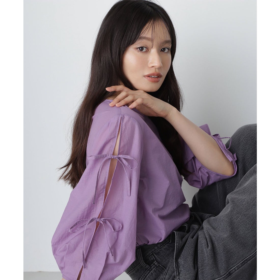 トップス 【美品】 CYCLAS プルオーバーブラウス リボンネック 34 薄紫 