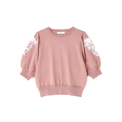 ナチュラルビューティーベーシック NATURAL BEAUTY BASIC フラワー刺繍パフスリーブニット （チャコール1）｜詳細画像