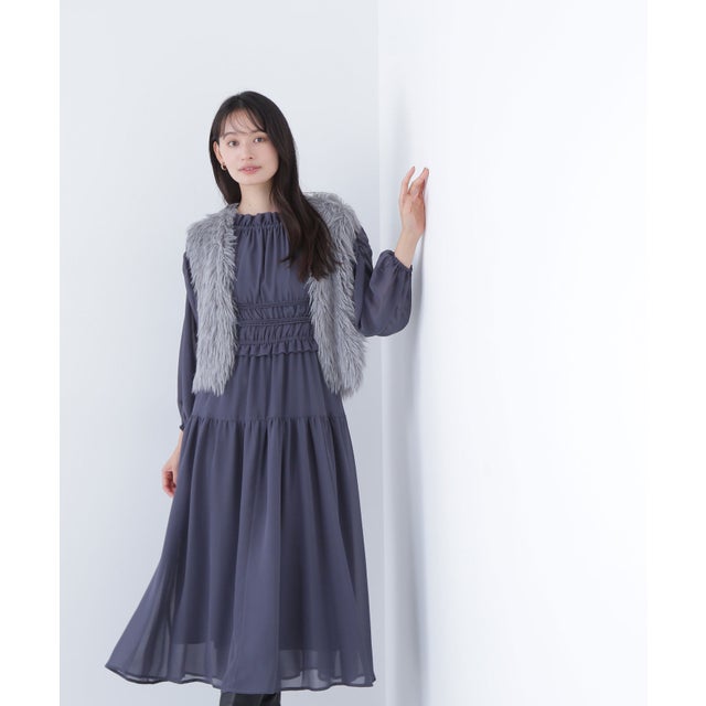 シャーリングシアーワンピース （チャコール1）