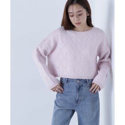 ナチュラルビューティーベーシック NATURAL BEAUTY BASIC ダイヤ柄クロップドニット （イエロー）｜詳細画像