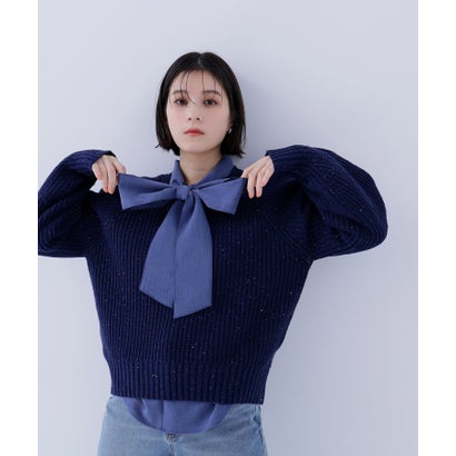 ナチュラルビューティーベーシック NATURAL BEAUTY BASIC カラーネップオーバーニット （ブルー2）｜詳細画像