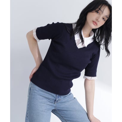 ナチュラルビューティーベーシック NATURAL BEAUTY BASIC レースカラードッキングニット差込 （ミントブルー2）｜詳細画像