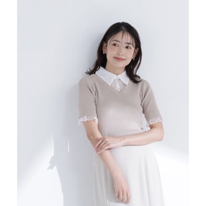 ナチュラルビューティーベーシック NATURAL BEAUTY BASIC レースカラードッキングニット差込 （ミントブルー2）｜詳細画像