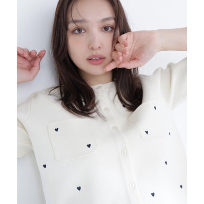 ナチュラルビューティーベーシック NATURAL BEAUTY BASIC ハート刺繍ニットジャケット （ピンク2）｜詳細画像
