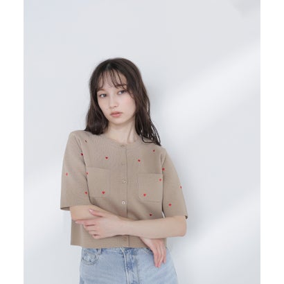 ナチュラルビューティーベーシック NATURAL BEAUTY BASIC ハート刺繍ニットジャケット （ピンク2）｜詳細画像