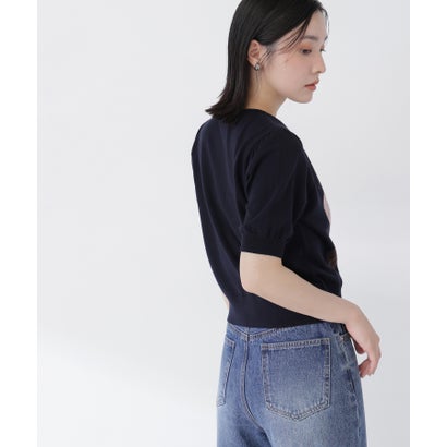 ナチュラルビューティーベーシック NATURAL BEAUTY BASIC アーガイルハーフスリーブカーディガン （ネイビー系2）｜詳細画像