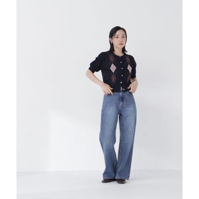 ナチュラルビューティーベーシック NATURAL BEAUTY BASIC アーガイルハーフスリーブカーディガン （ネイビー系2）｜詳細画像