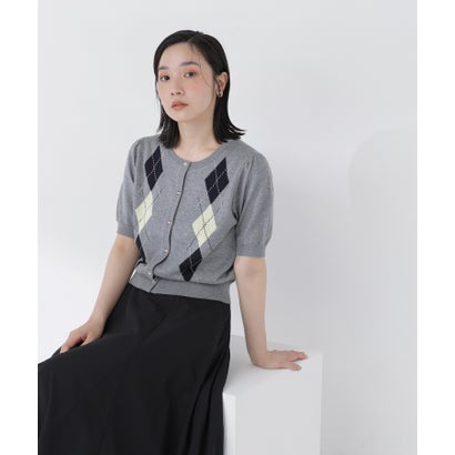 ナチュラルビューティーベーシック NATURAL BEAUTY BASIC アーガイルハーフスリーブカーディガン （ネイビー系2）｜詳細画像