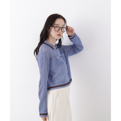 ナチュラルビューティーベーシック NATURAL BEAUTY BASIC メッシュバイカラーニット （ブルー×ブラウン2）｜詳細画像