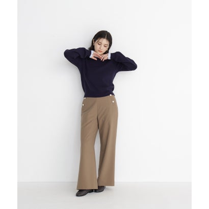 ナチュラルビューティーベーシック NATURAL BEAUTY BASIC ストライプフリルネックニット （ネイビー2）｜詳細画像