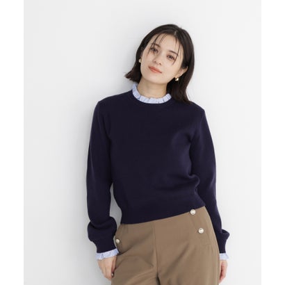 ナチュラルビューティーベーシック NATURAL BEAUTY BASIC ストライプフリルネックニット （ネイビー2）｜詳細画像