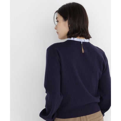 ナチュラルビューティーベーシック NATURAL BEAUTY BASIC ストライプフリルネックニット （ネイビー2）｜詳細画像