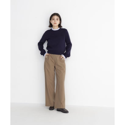 ナチュラルビューティーベーシック NATURAL BEAUTY BASIC ストライプフリルネックニット （ネイビー2）｜詳細画像
