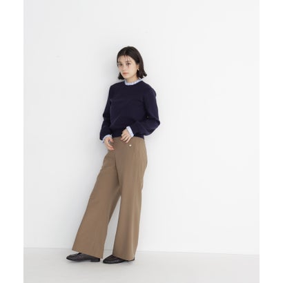 ナチュラルビューティーベーシック NATURAL BEAUTY BASIC ストライプフリルネックニット （ミディアムグレー2）｜詳細画像