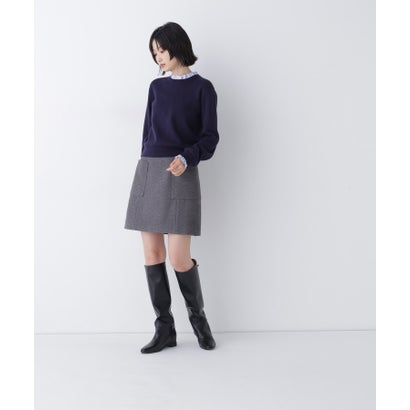 ナチュラルビューティーベーシック NATURAL BEAUTY BASIC ストライプフリルネックニット （ミディアムグレー2）｜詳細画像