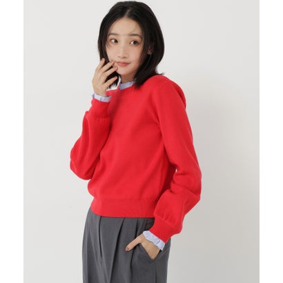 ナチュラルビューティーベーシック NATURAL BEAUTY BASIC ストライプフリルネックニット （ミディアムグレー2）｜詳細画像