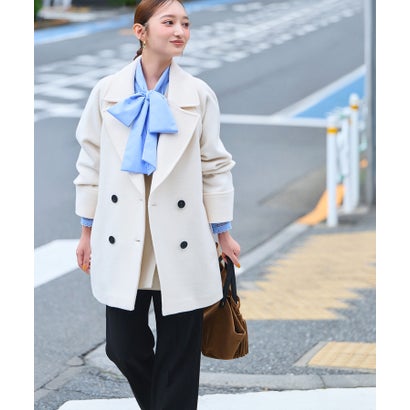 ナチュラルビューティーベーシック NATURAL BEAUTY BASIC ダブルブレストミドルコート （ネイビー）｜詳細画像
