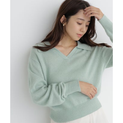 ナチュラルビューティーベーシック NATURAL BEAUTY BASIC ヘアリーソフトスキッパーポロニット （ライトグリーン）｜詳細画像