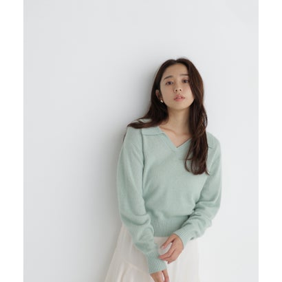 ナチュラルビューティーベーシック NATURAL BEAUTY BASIC ヘアリーソフトスキッパーポロニット （ライトグリーン）｜詳細画像