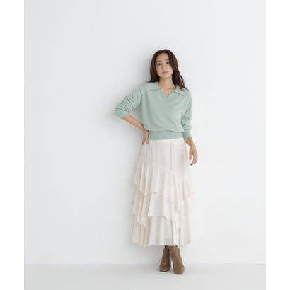 ナチュラルビューティーベーシック NATURAL BEAUTY BASIC ヘアリーソフトスキッパーポロニット （ライトグリーン）｜詳細画像