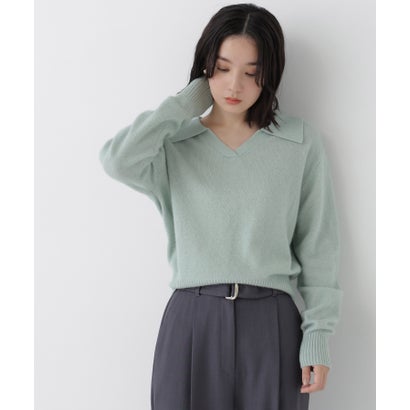 ナチュラルビューティーベーシック NATURAL BEAUTY BASIC ヘアリーソフトスキッパーポロニット （ライトグリーン）｜詳細画像