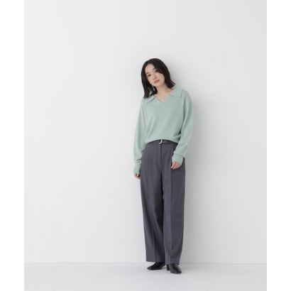 ナチュラルビューティーベーシック NATURAL BEAUTY BASIC ヘアリーソフトスキッパーポロニット （ライトグリーン）｜詳細画像