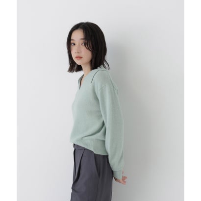 ナチュラルビューティーベーシック NATURAL BEAUTY BASIC ヘアリーソフトスキッパーポロニット （ライトグリーン）｜詳細画像