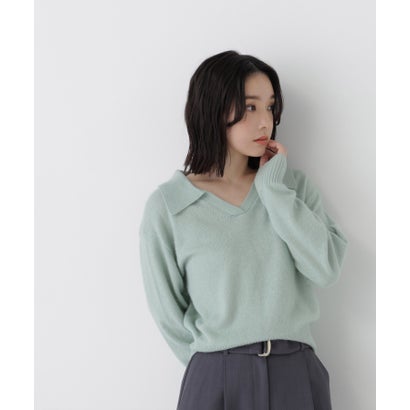 ナチュラルビューティーベーシック NATURAL BEAUTY BASIC ヘアリーソフトスキッパーポロニット （ライトグリーン）｜詳細画像
