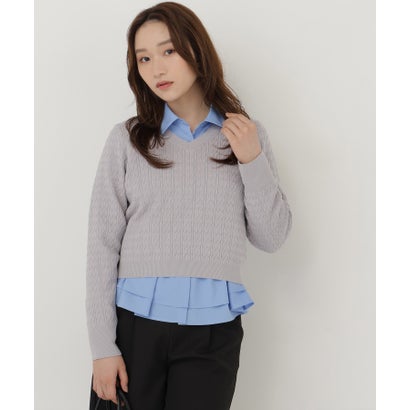ナチュラルビューティーベーシック NATURAL BEAUTY BASIC ケーブルショートニット （ネイビー）｜詳細画像