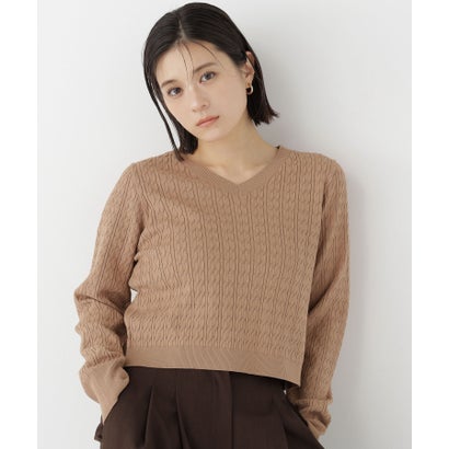 ナチュラルビューティーベーシック NATURAL BEAUTY BASIC ケーブルショートニット （ネイビー）｜詳細画像
