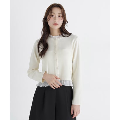 ナチュラルビューティーベーシック NATURAL BEAUTY BASIC シアーフリルトリムカーディガン （ピンク）｜詳細画像