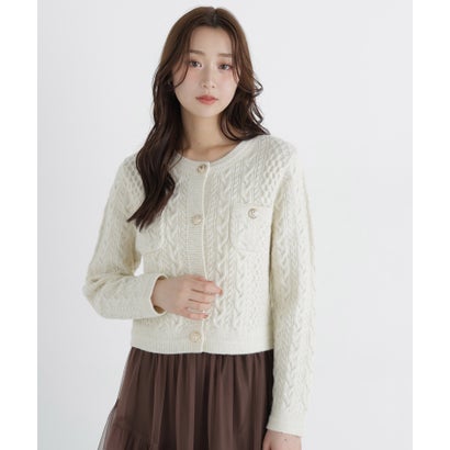 ナチュラルビューティーベーシック NATURAL BEAUTY BASIC ラメケーブルカーディガン （レッド）｜詳細画像