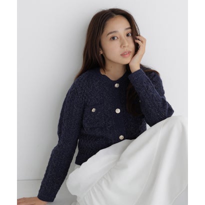ナチュラルビューティーベーシック NATURAL BEAUTY BASIC ラメケーブルカーディガン （レッド）｜詳細画像