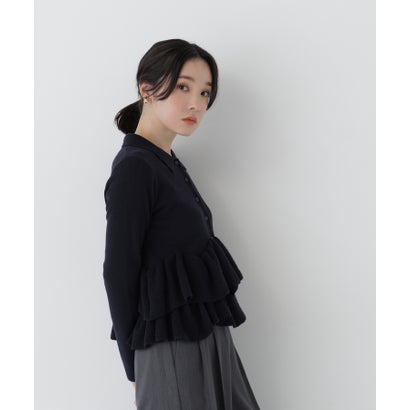 ナチュラルビューティーベーシック NATURAL BEAUTY BASIC 襟付ティアードニットカーディガン （グレー）｜詳細画像