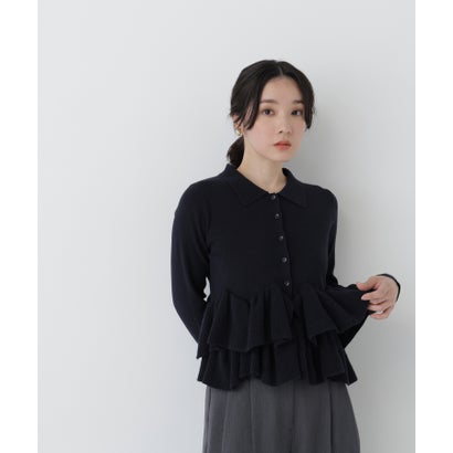 ナチュラルビューティーベーシック NATURAL BEAUTY BASIC 襟付ティアードニットカーディガン （グレー）｜詳細画像
