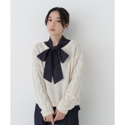 ナチュラルビューティーベーシック NATURAL BEAUTY BASIC 袖ケーブルニット （ライトグリーン）｜詳細画像