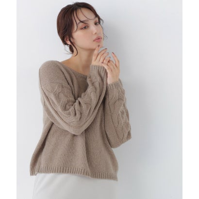 ナチュラルビューティーベーシック NATURAL BEAUTY BASIC 袖ケーブルニット （ライトグリーン）｜詳細画像