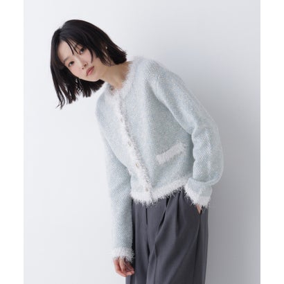 ナチュラルビューティーベーシック NATURAL BEAUTY BASIC フリンジトリムツイードカーディガン （オフ1）｜詳細画像
