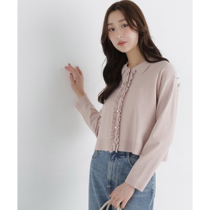 ナチュラルビューティーベーシック NATURAL BEAUTY BASIC 襟付フリルトリムニットカーディガン （ネイビー）｜詳細画像