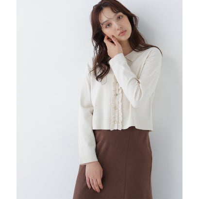 ナチュラルビューティーベーシック NATURAL BEAUTY BASIC 襟付フリルトリムニットカーディガン （ネイビー）｜詳細画像
